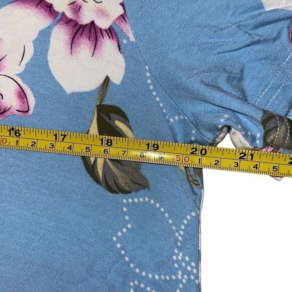 Blue Floral Short Sleeve Pocket Jersey Stretch A-line Swing Dress Ladies Large - Picture 7 of 9